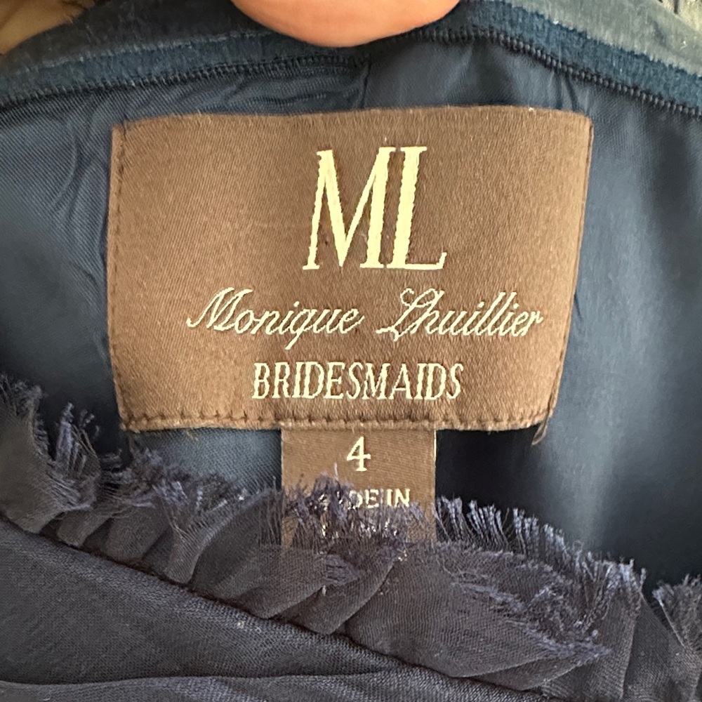 Monique Lhuillier Navy Blue Strapless Chiffon Gown - Picture 2 of 5